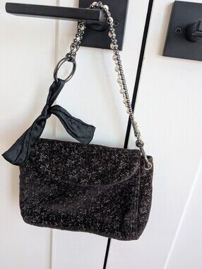 Y2K 2000s GAP Black Velvet Purse | Beaded Strap With Ribbon Bow